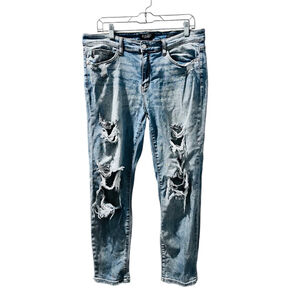 Judy Blue Boyfriend Distressed Paint Speckled Denim Blue Jeans Size 32 Cotton